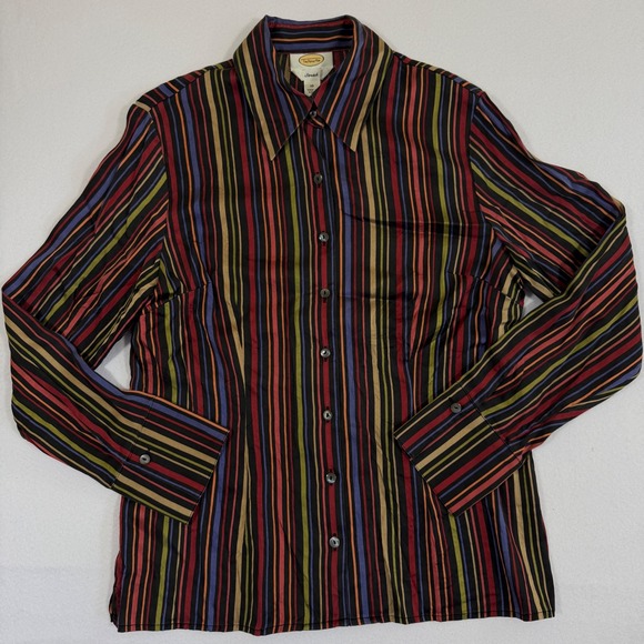 Talbots Tops - Talbots Womens Silk Stretch Striped Button Down Shirt Blouse Multi Color Size 10